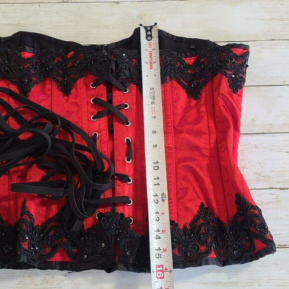 Fox & Royal Rococo Embroidered Beaded Strapless Corset Red Coquette Burlesque 38 - Picture 10 of 10
